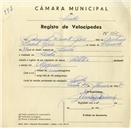 Registo de velocípede de marca Soltex, com o nº 3376, em nome de Manuel Duarte Raio, morador em Sintra.