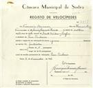 Registo de velocípede com o nº 9401, em nome de Francisco Bernardo, morador em Pero Pinheiro.