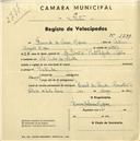 Registo de velocípede com o nº 1799, em nome de Fernando de Sousa Raposo, morador em S. Pedro de Sintra.