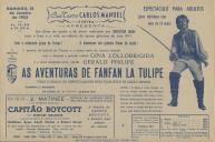 Programa do filme "As aventuras de Fanfan La Tulipe" realizado por Christian Jaque com a participação de Gina Lollobrigida e Gerald Philipe.