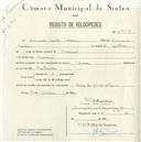 Registo de velocípede de marca Azur, com o nº 4969, em nome de Armando Coelho Moreira, morador em Massamá.