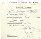 Registo de velocípede de marca Nacional, com o nº 9165, em nome de Maria de Lourdes Campos Cosme, moradora em Pedra Firme.
