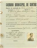 Registo de matricula de velocipedista em nome de Eduardo Jesus Rodrigues Lopes, morador no Linhó, com o nº de inscrição 1143.