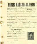 Registo de matricula de velocipedista em nome de Maria Raposo Centazi Longo Alves, moradora em Sintra, com o nº de inscrição 2862.