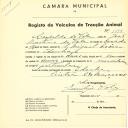 Registo de um veiculo de duas rodas tirado por um animal de espécie muar destinado a transporte de mercadorias em nome de Leopoldo do Vale, morador na Idanha.