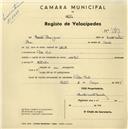 Registo de velocípede com o nº 2393, em nome de Ernesto Rau Júnior, morador em Penha Verde, Sintra.