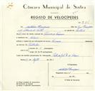 Registo de velocípede com o nº 9191, em nome de António Henriques, morador em Colares.