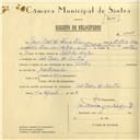 Registo de velocípede de marca Vítor, com o nº 5951, em nome de José Leal de Faria Franco, morador em S. Pedro de Sintra.