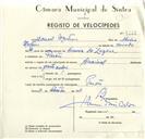 Registo de velocípede de marca Nacional, com o nº 9268, em nome de Manuel Martins, morador em Paiões.