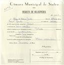 Registo de velocípede com o nº 5069, em nome de Artur da Silva Carolo, morador em Mem Martins.