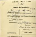 Registo de velocípede com o nº 2271, em nome de Henrique dos Santos Farpela, morador em Albarraque.