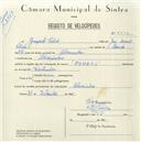 Registo de velocípede de marca Pombal, com o nº 5440, em nome de Gonçalo Polido, morador em Alvarinhos.