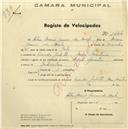 Registo de velocípede de marca Royal, com o nº 1464, em nome de Artur Mário Gomes de Melo, morador em Vivenda Judith, Mem Martins.
