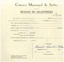 Registo de velocípede com o nº 9584, em nome de Manuel Silvestre Caetano, morador em Santa Susana.