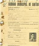 Registo de matricula de velocipedista em nome de António Ferreira Gaspar, morador em Sintra, com o nº de inscrição 3183.