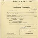 Registo de velocípede de marca Toman, com o nº 2307, em nome de Manuel Jacinto, morador em Alvarinhos.