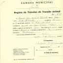 Registo de um veiculo de duas rodas tirado por um animal de espécie asinina destinado a transporte de mercadorias em nome de Manuel João dos Santos Lobrinho, morador na Quinta das Águas Livres, Belas.