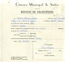 Registo de velocípede com o nº 9356, em nome de Horácio Ferreira Nereu, morador em Queluz.
