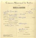 Registo de velocípede com o nº 7494, em nome de João Ramos Dias, morador em Albarraque.