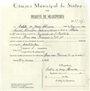 Registo de velocípede com o nº 5534, em nome de Dalila de Jesus Almeida, morador em Rua das Padarias nº 19, Sintra.