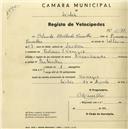 Registo de velocípede com o nº 2173, em nome de Orlando Malhado Carrilho, morador em Vinagre, Colares.