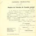 Registo de um veiculo de duas rodas tirado por um animal de espécie cavalar destinado a transporte de mercadorias em nome de José Augusto Duarte Lavrador, morador na Várzea de Sintra.