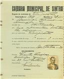 Registo de matricula de velocipedista em nome de Carlos da Conceição Teixeira, morador em Cortegaça, com o nº de inscrição 1818.