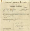 Registo de velocípede de marca Famel, com o nº 8173, em nome de Vítor José Névoa, morador em Rua José Antunes dos Santos, Sintra.