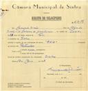 Registo de velocípede de marca Raio, com o nº 6418, em nome de Armando Simão, morador em Sintra.
