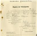 Registo de velocípede de marca Olympique, com o nº 497, em nome de António Vicente Ventura, morador em Sabugo.