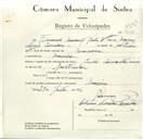 Registo de velocípede de marca Cicles Carvalho, com o nº 9111, em nome de Fernando Manuel Pedro Corredoura, morador em Maceira.