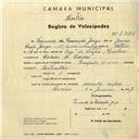 Registo de velocípede de marca Empire, com o nº 2908, em nome de Fernando da Conceição Jorge, morador em Cacém de Baixo.