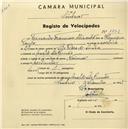 Registo de velocípede de marca Nacional, com o nº 1832, em nome de Fernando Francisco Miranda, morador em Casal de São Romão.