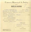 Registo de velocípede de marca Pombal, com o nº 7469, em nome de António Martins Vida Larga, morador em Lameiras.
