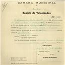 Registo de velocípede de marca Aprilia, com o nº 767, em nome de Alfredo da Costa Santos, morador em Agualva.