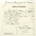 Registo de velocípede de marca Cycles Coelho, com o nº 5224, em nome de Vítor Manuel Rodrigues, morador em Mem Martins.
