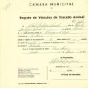 Registo de um veiculo de duas rodas tirado por um animal de espécie cavalar destinado a transporte de mercadorias em nome de Alberto Rodrigues Conde, morador em Dona Maria.