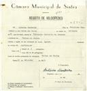 Registo de velocípede com o nº 8306, em nome de António Monteiro, morador em Várzea de Sintra.