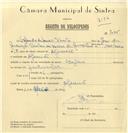 Registo de velocípede de marca Origan, com o nº 7075, em nome de Orlando de Sousa Pinto, morador em Algueirão.