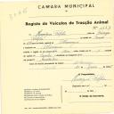 Registo de um veiculo de duas rodas tirado por um animal de espécie cavalar destinado a transporte de mercadorias em nome de Henrique Filipe, morador em Albarraque.