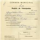 Registo de velocípede de marca Pombal, com o nº 4097, em nome de Manuel António Pereira, morador em Sabugo.