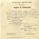 Registo de velocípede de marca R.P., com o nº 3031, em nome de José dos Santos Coelho, morador em Morelena.