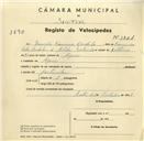 Registo de velocípede com o nº 3301, em nome de Emídio Francisco Bordalo, morador em Azoia.