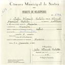 Registo de velocípede de marca Vilar, com o nº 4943, em nome de Júlio Vicente Catalão, morador em Maceira.