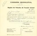 Registo de um veiculo de duas rodas tirado por dois animais de espécie bovina destinado a transporte de mercadorias em nome de Joaquim Jorge, morador no Coutim Afonso.