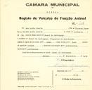 Registo de um veiculo de duas rodas tirado por dois animais de espécie bovina destinado a transporte de mercadorias em nome de Ana Maria Duarte, moradora no Casal de Cortegaça.