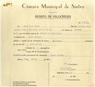 Registo de velocípede de marca Sprint, com o nº 9893, em nome de José Lima Mota, morador em Pedra Furada.