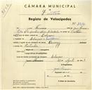 Registo de velocípede de marca Oscar, com o nº 3210, em nome de José Firmino, morador em Rebanque.