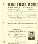 Registo de matricula de velocipedista em nome de Domingos Calaim Júnior, morador em Sintra, com o nº de inscrição 2055.