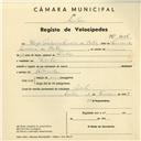 Registo de velocípede com o nº 4006, em nome de Hugo Medeiros Ferreira de Castro, morador em Linhó.